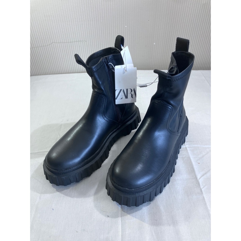 Zara Black Lug Sole Ankle Boots Starfit Insole Platform Zip 2100/130/800 Size 35